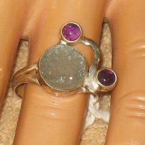 WOMEN'S ROUND DRUZY STONE & AMETHYST STONE SIZE 6